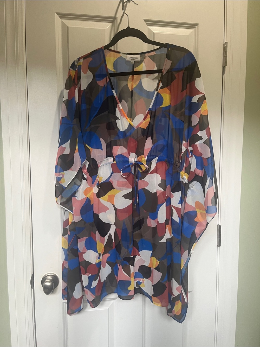 Calvin Klein Multicolor Abstract Sheer Swim Coverup in Blue, Pink, Yellow